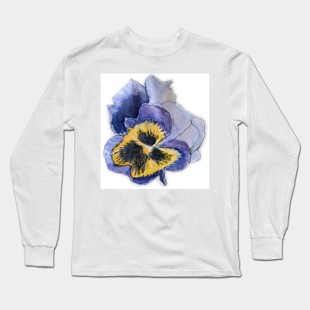 Watercolour Sketch - Pansy Long Sleeve T-Shirt by bobpetcher